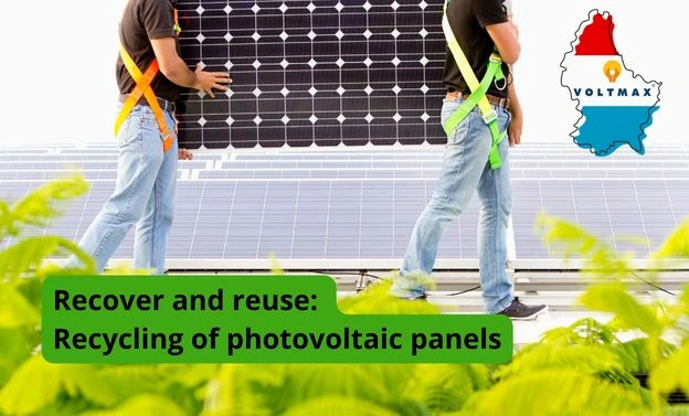 Recyclingprozess für Photovoltaikmodule mit englischem Text